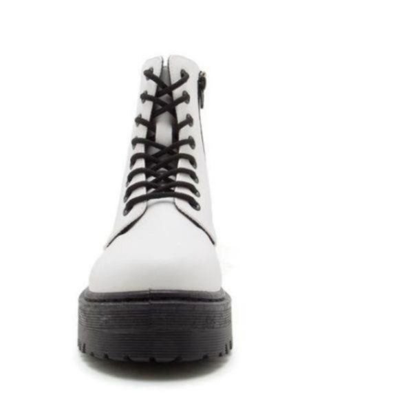 !! RESTOCKED !! White Vegan Leather Lace Up Combat Boots - Picture 7 of 11
